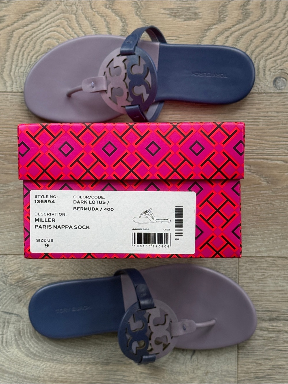 Tory Burch Miller Dark Lotus/Bermuda Miller Soft Leather Thong Sandals 9 - Picture 12 of 13